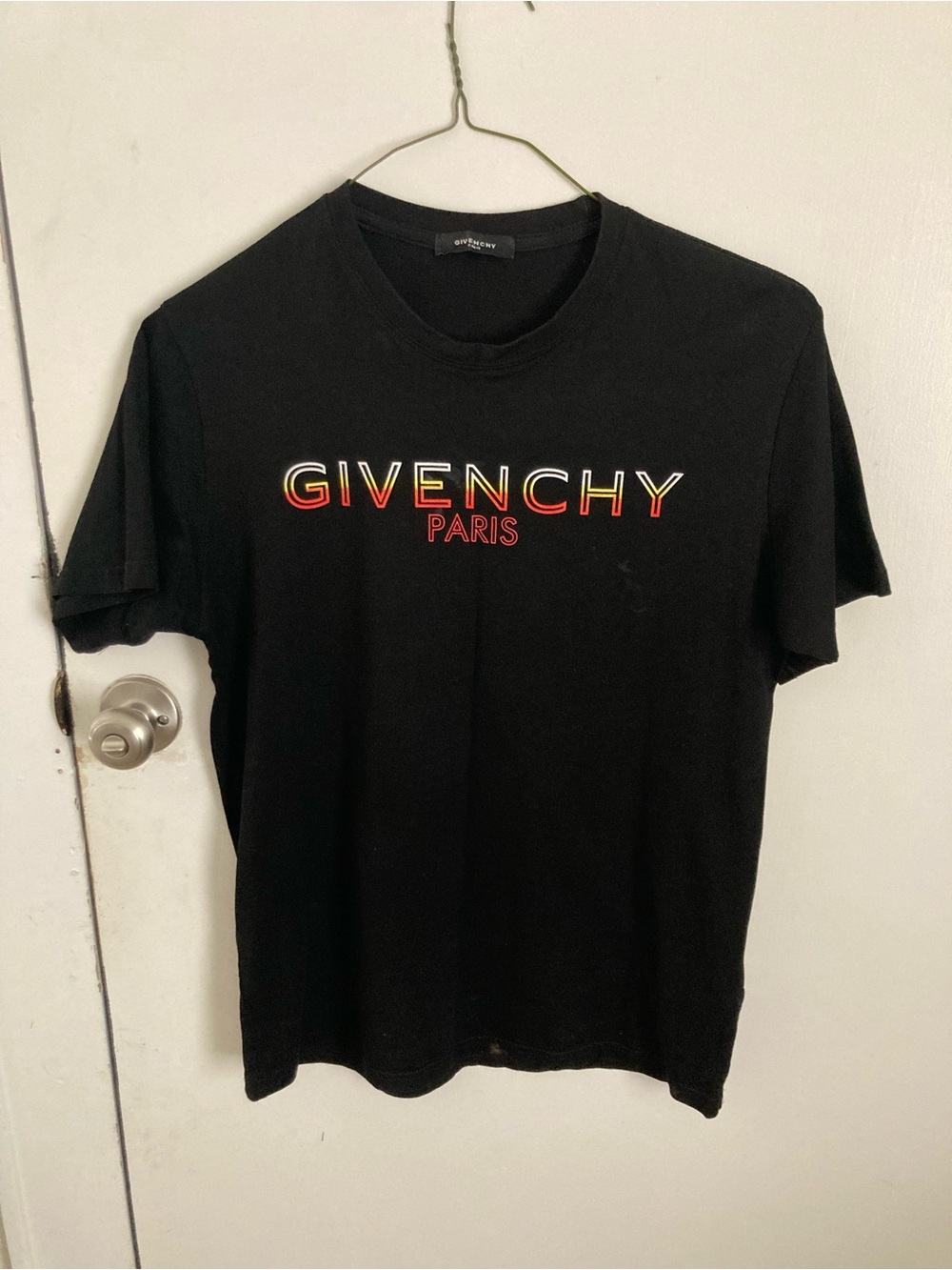 Givenchy Black Short Sleeve Tee with Red-Yellow Logo